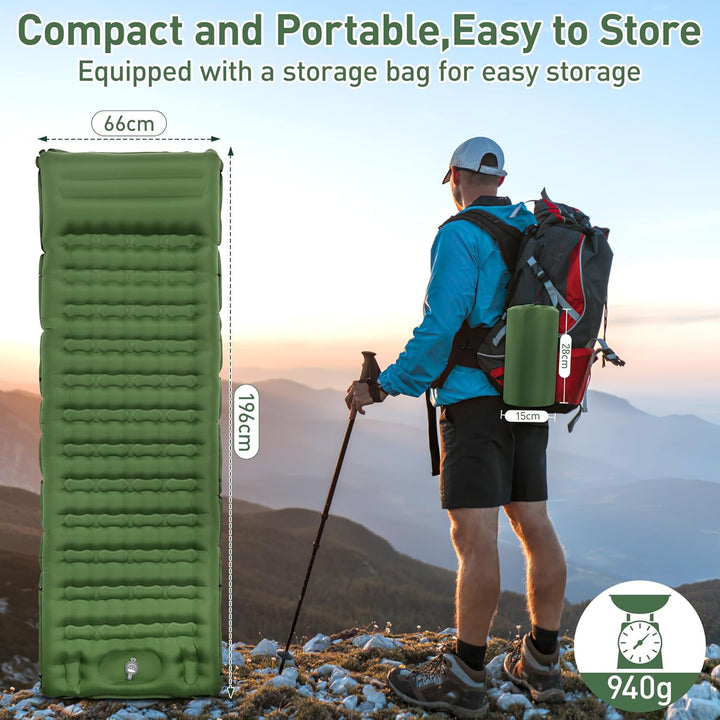 Isomatte Camping, 12CM Verdicktes Luftmatratze mit Fusspresse Pumpe,Luftverlust verhindern Aufblasba
