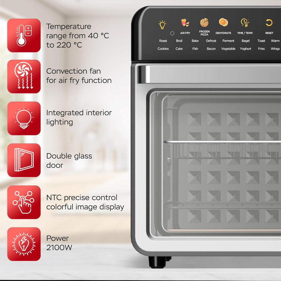 TurboTronic Multi-Smart-Ofen - 19in1 Heissluftofen & Heissluftfritteuse 2100W Power 34L bis 0,5 kg P