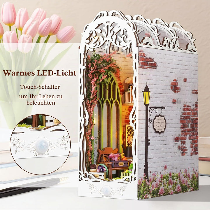 DIY Book Nook Kit - DIY Miniatur Holz Haus für Erwachsene mit LED, Bücherregal Dekoration 3D Puzzle