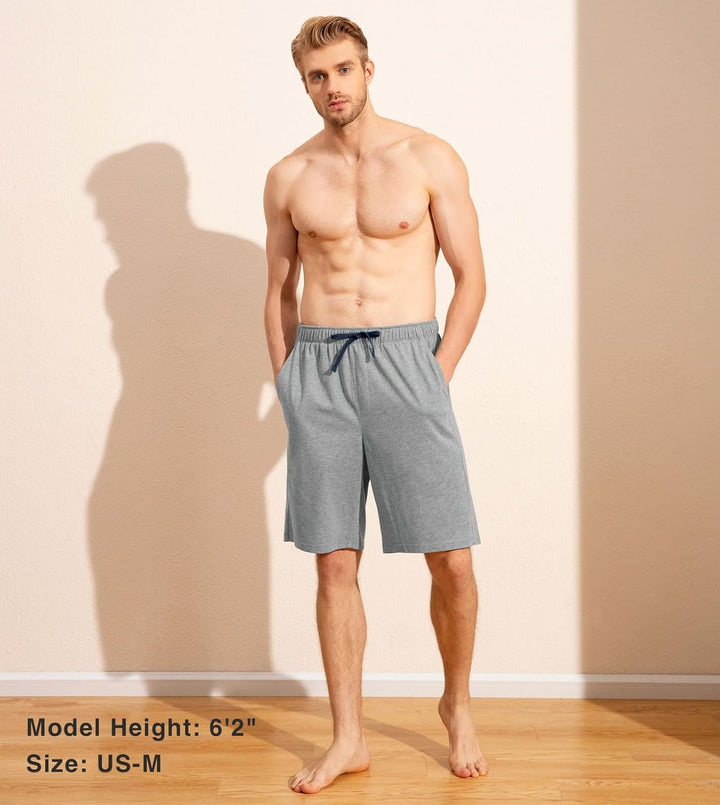 LAPASA Herren Pyjama Shorts mit Taschen, 2er Pack Pyjamahose Schlafshorts Baumwolle Kurze Schlafanzu