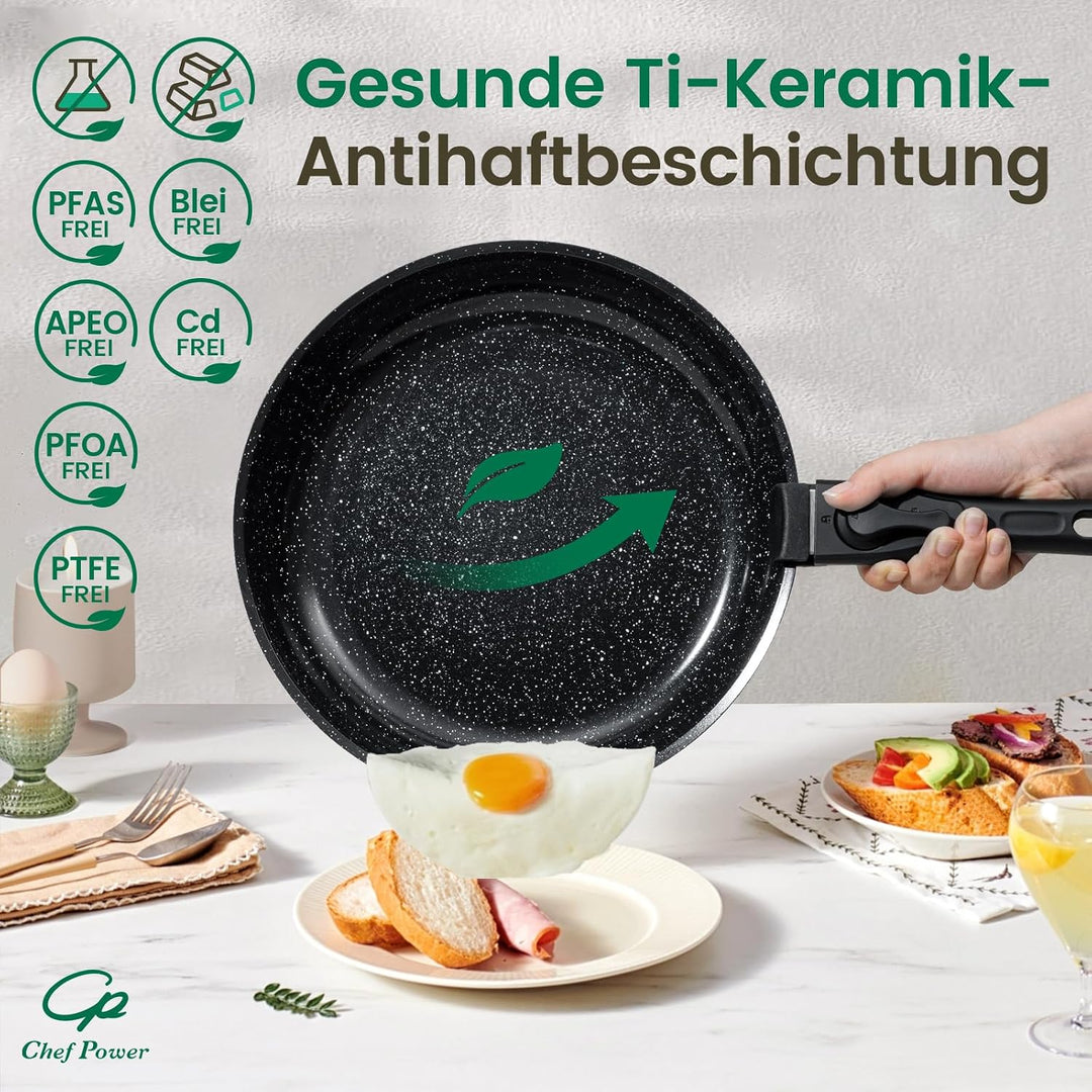 Chef Power Pfannenset Topfset 19-teilig, Titan-Keramik-Antihaft Kochgeschirr Set mit abnehmbaren Gri