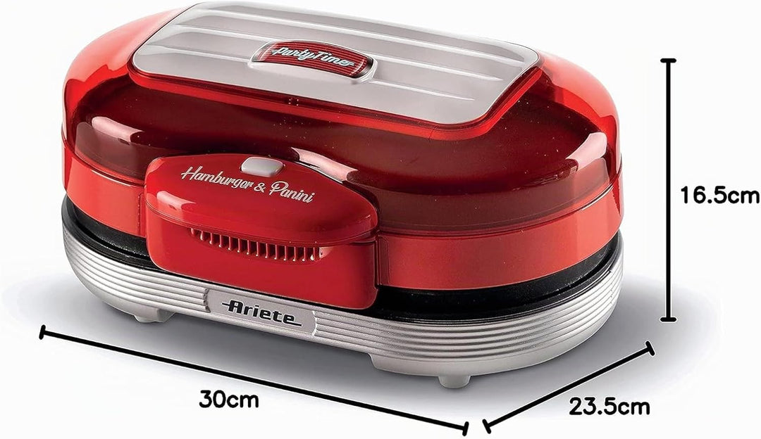Ariete Hamburger Maker Party Time 205, Elektrischer Sandwichmaker, Elektrischer Grill mit Zwei Antih