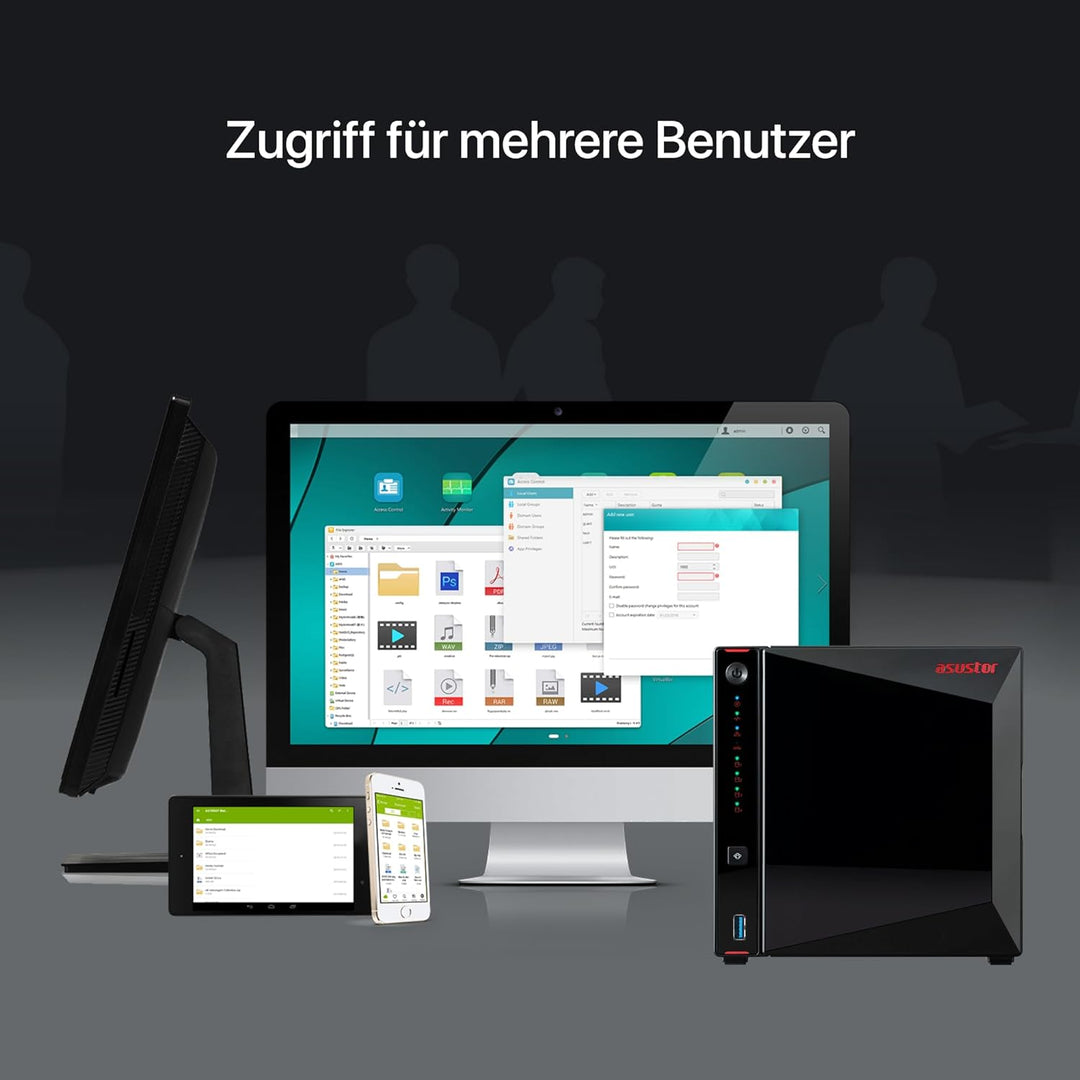 Asustor AS5404T Nimbustor 4 Gen2-4 Bay NAS Netzwerkspeicher Gehäuse, Quad-Core 2,0GHz CPU, 4xM.2 NVM