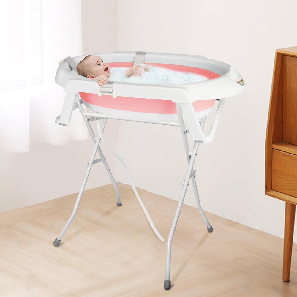 Babywanne mit Ständer Faltbare Baby Badewanne Set mit Gestell - Tragbare Rutschfeste Wanne für Neuge