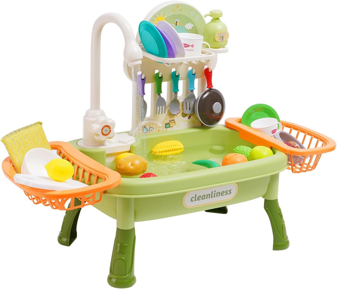 Kinder Spielküche mit Spülbecken,Wasserhahn,Geschirr und Zubehör,Küchenspüle Spielzeug Set mit Wasse