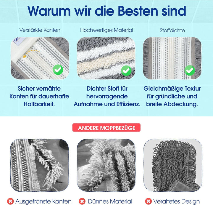 Okaei 10 Stück Wischmopp Bezug (60 cm) - Bodenwischer-Wischbezug für Krankenhäuser &amp; Pflegeeinrichtu