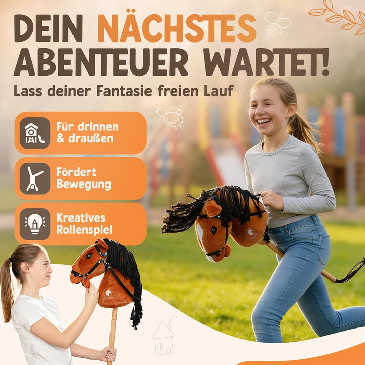 Hobby Horse Steckenpferd Kinder [Individuell anpassbare Länge] Stockpferd für Kinder, Hobby Horsing