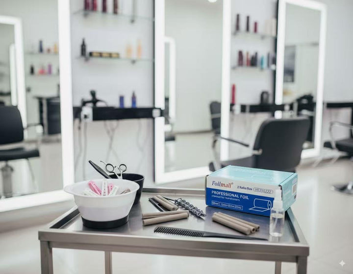 Friseur-Alufolie, 12 cm × 50 m, 22 mic, 2 Rollen/Box (Total 100 m), Silber, Professionell