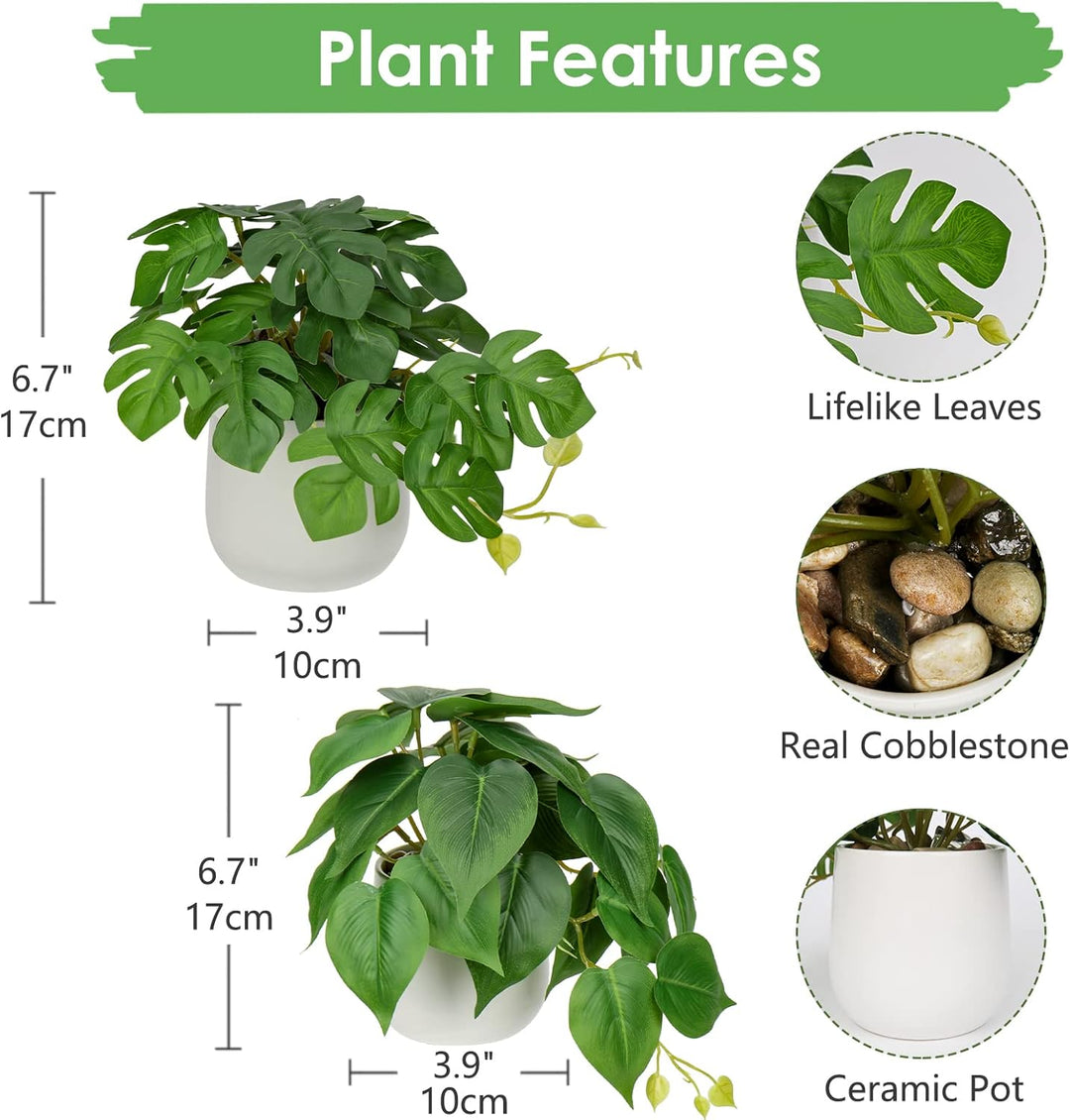 2er-Set Kunstpflanze Hängend Deko Pflanzen im Keramiktopf Mini Kunstpflanze Philodendron Monstera De