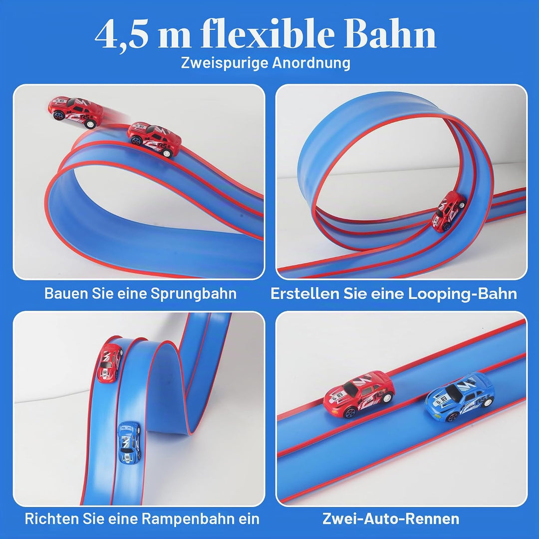 4.5m Flexible Rennbahn Kinder Set,Flexible Autorennbahn Kinder,Für Hot Wheelsz Rennstrecke,Tragbare