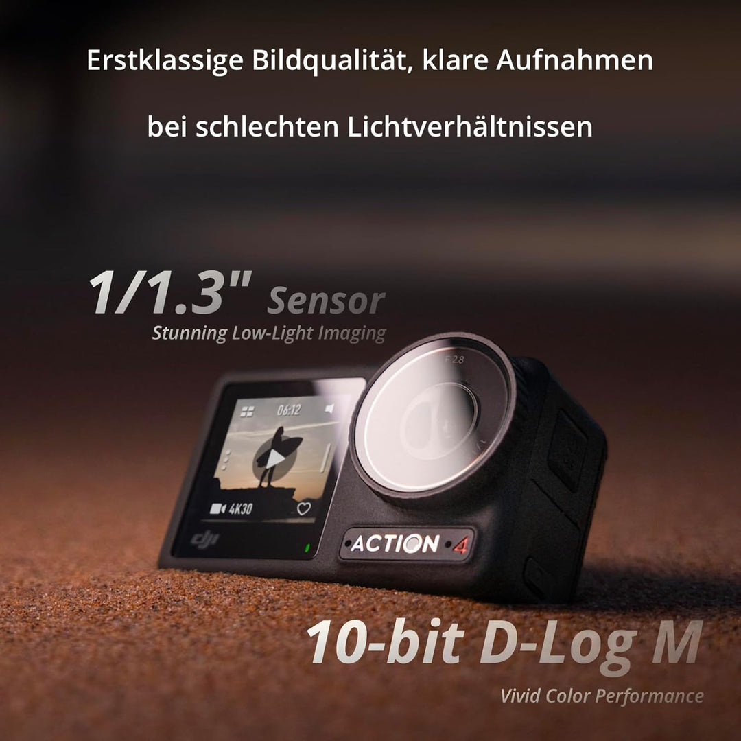 DJI Osmo Action 4 Standard-Combo – 4K/120fps wasserdichte Action-Kamera mit einem 1/1,3-Zoll-Sensor,