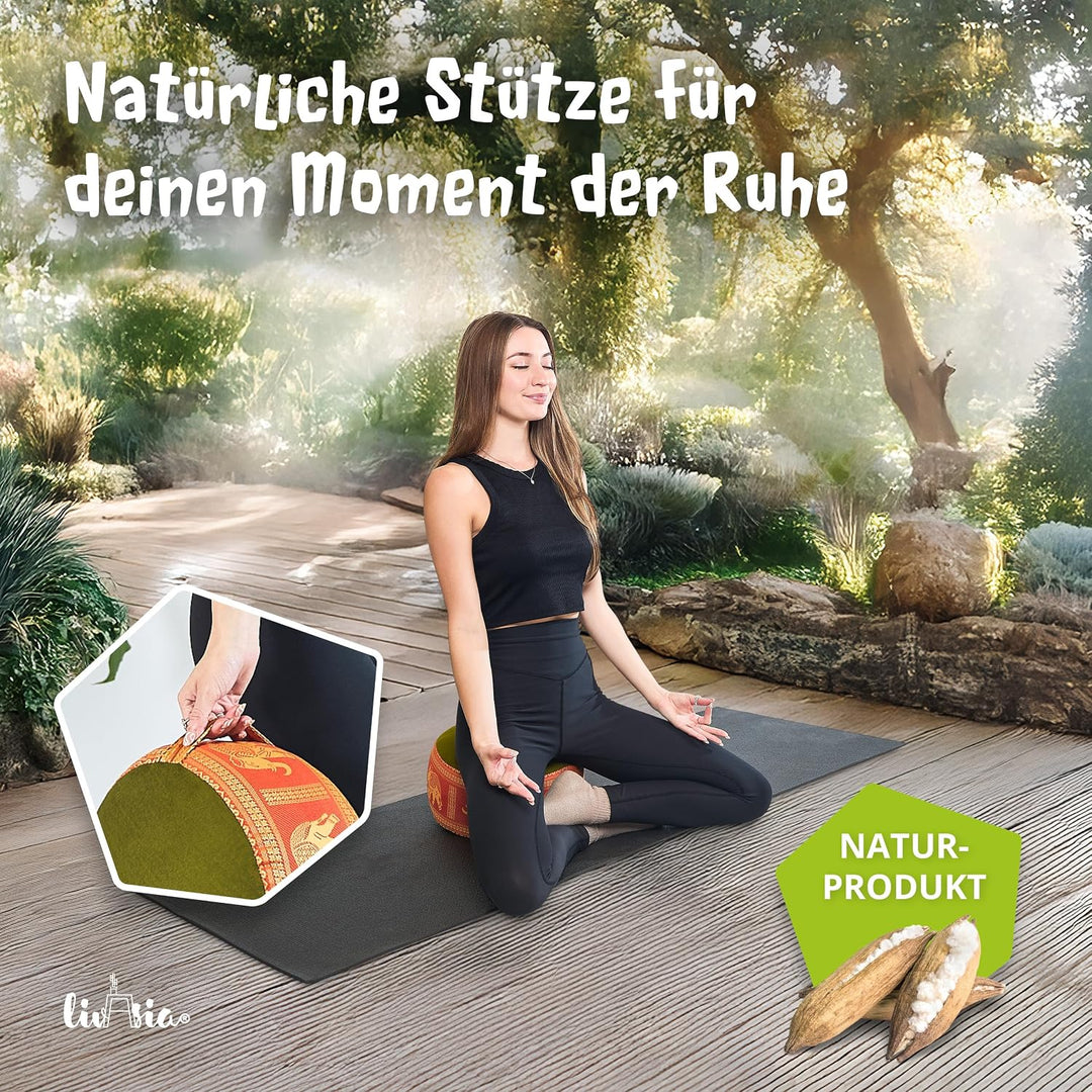 livasia Meditationskissen Thaiseide - Ø 32x20cm - Yogakissen klein mit Kapok, Pouf, Bodenkissen Yoga