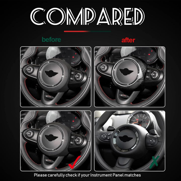 KUNGKIC Kohlefaser Auto-Lenkrad-Airbag Abdeckung Aufkleber Dekorative für Mini Cooper Clubman F55 F5