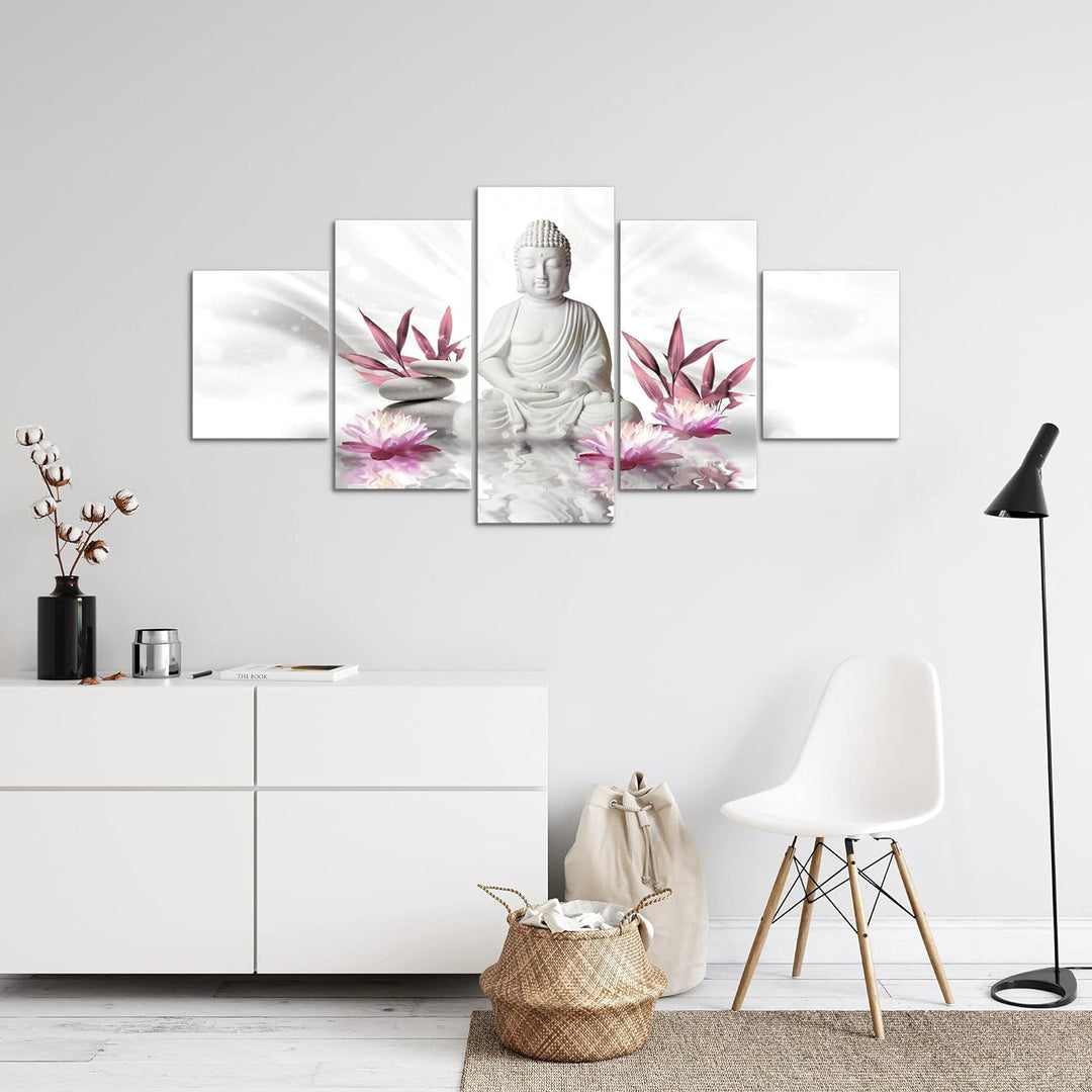 Runa Art - Bilder Buddha Feng Shui 200 x 100 cm 5 Teilig XXL Wanddekoration Design Grau Rosa 011651a