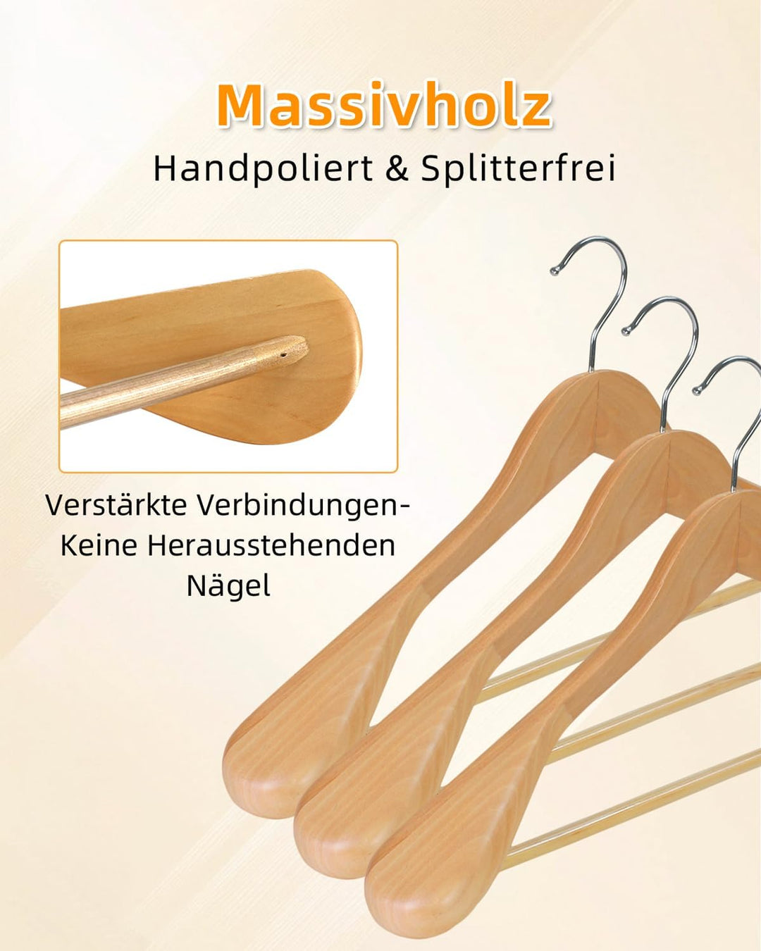 Hangerman Kleiderbügel aus natürlichem Holz, 10 Stück, Kleiderbügel aus Holz, für Jacken, Oberbeklei