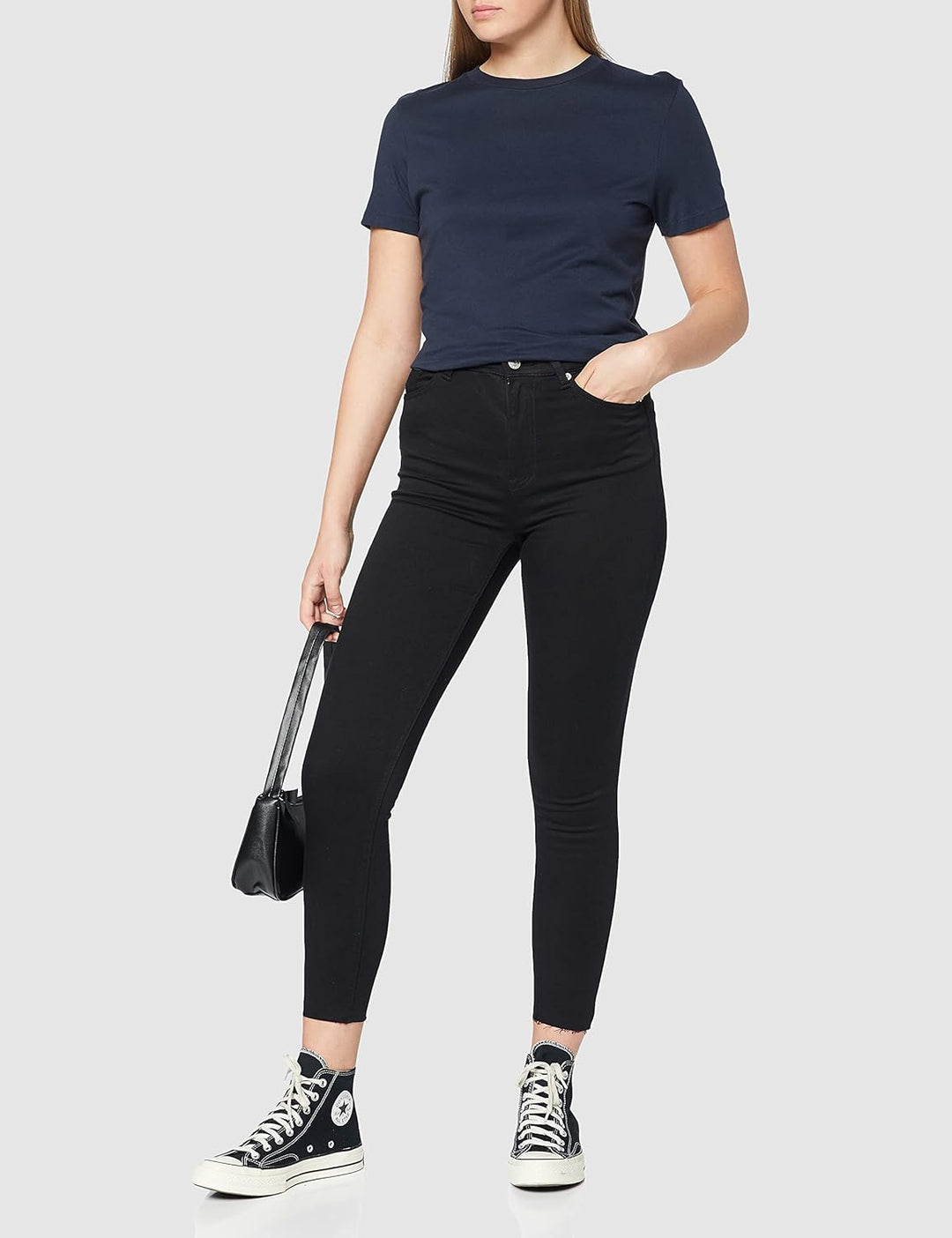 NA-KD Damen Skinny High Waist Open Hem Jeans, Schwarz, 34 EU