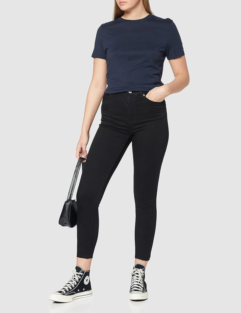 NA-KD Damen Skinny High Waist Open Hem Jeans, Schwarz
