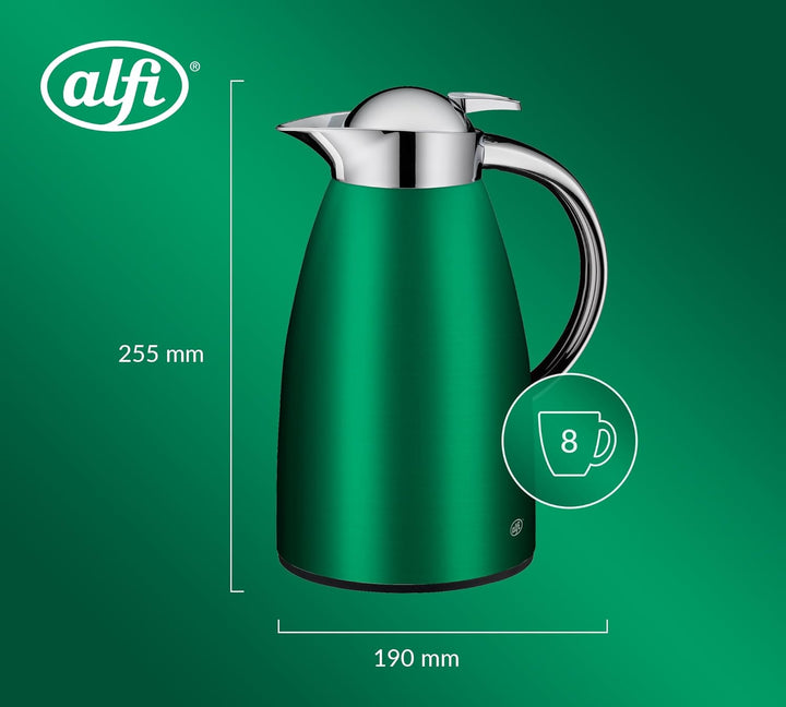 alfi SIGNO 1.0l, satin grün, Edelstahl-Isolierkanne mit hygienischem Hartglaseinsatz, Drehverschluss