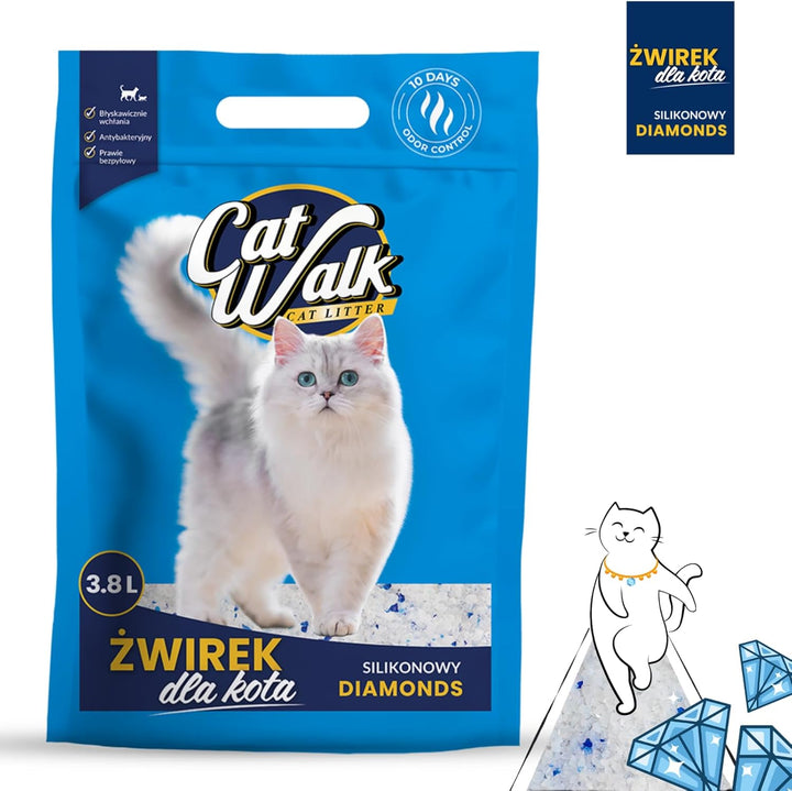 CatWalk Diamonds Silikat Katzenstreu 3,8L |Staubfrei,Kristall Silikatstreu, Geruchsbeseitigung, hohe