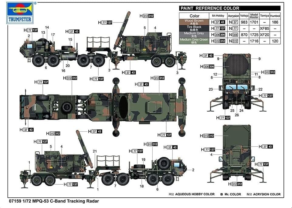 Trumpeter 07159 Mpq-53 C-Band Tracking Radar - massstab 1/72 - Modellbausatz