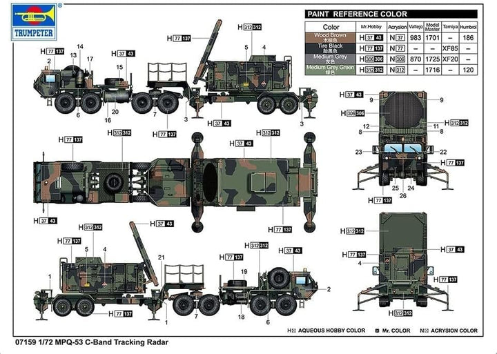 Trumpeter 07159 Mpq-53 C-Band Tracking Radar - massstab 1/72 - Modellbausatz