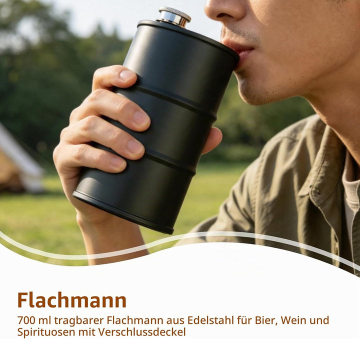 Flachmann, Ölfass, übergrosserFlachmann, 700 ml, tragbar, Edelstahl, Bierfass, Wein, Schnaps, Flachm