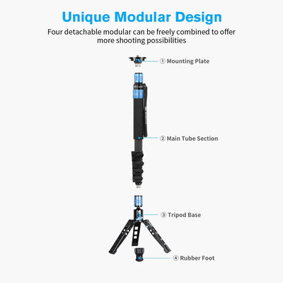 SIRUI P-325FL Carbon Fiber Video Einbeinstativ Monopod Set mit Standfuss, 179,6cm (70Zoll), leichtes