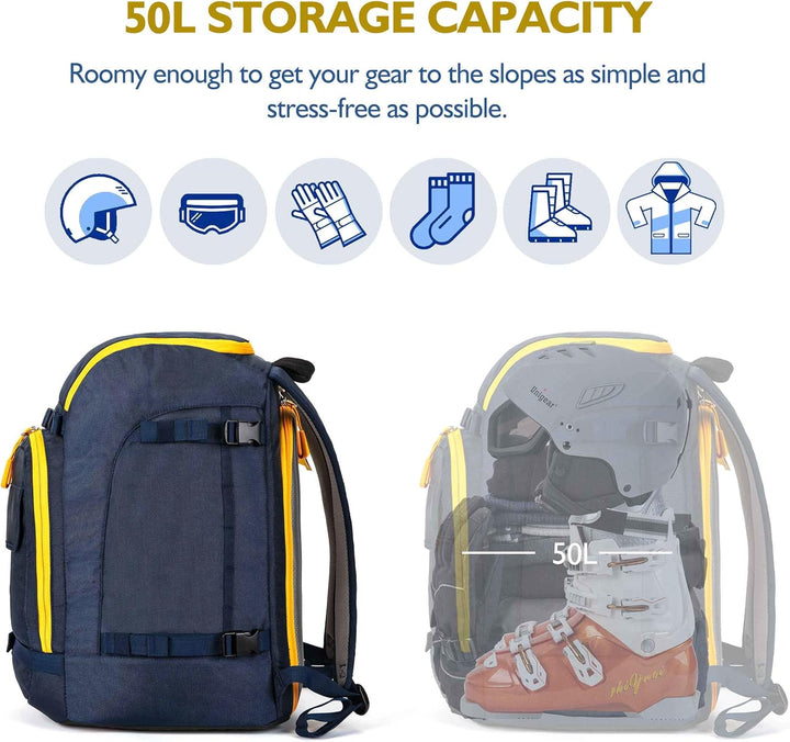 Unigear Skischuhtasche mit Helmfach und Rucksackgurten, Skirucksack Skischuhrucksack mit Helmtasche,