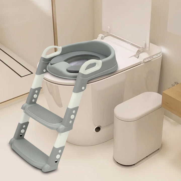 Kinder Toilettensitz mit Treppe, 2-7 Jahre, 6-stufig höhenverstellbar, klappbarer Toilettentreppe, P