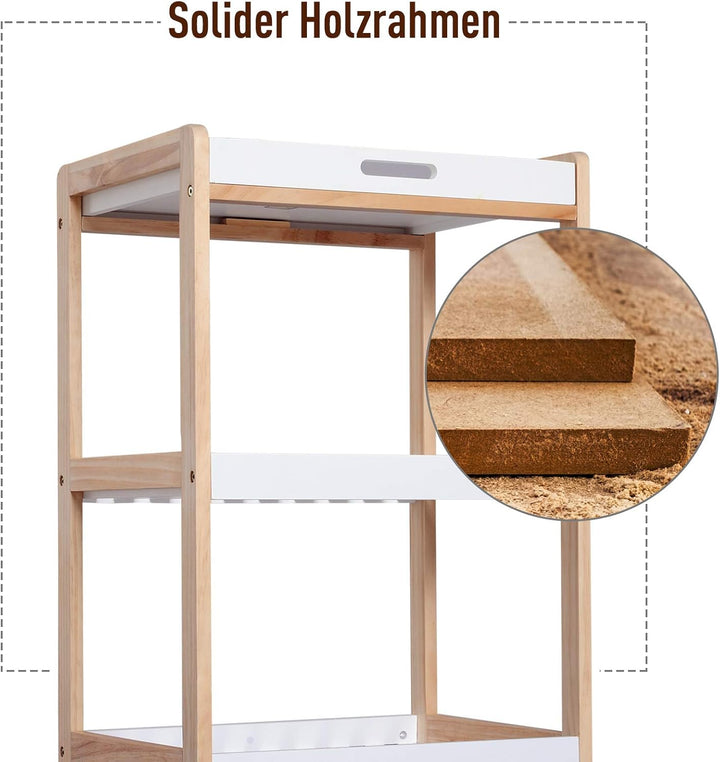 HOMCOM Küchenrollwagen Küchenwagen rollbar Küchentrolley Servierwagen abnehmbares Tablett Bambus + M