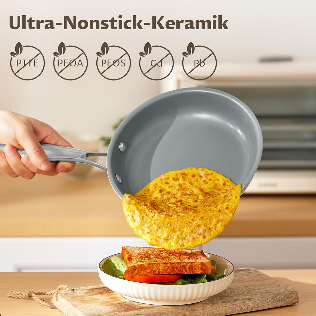 Bratpfanne Induktion 28 cm, Antihaft Pfanne 28 cm, Molekular gebondeter Induktionsboden, Keramikpfan