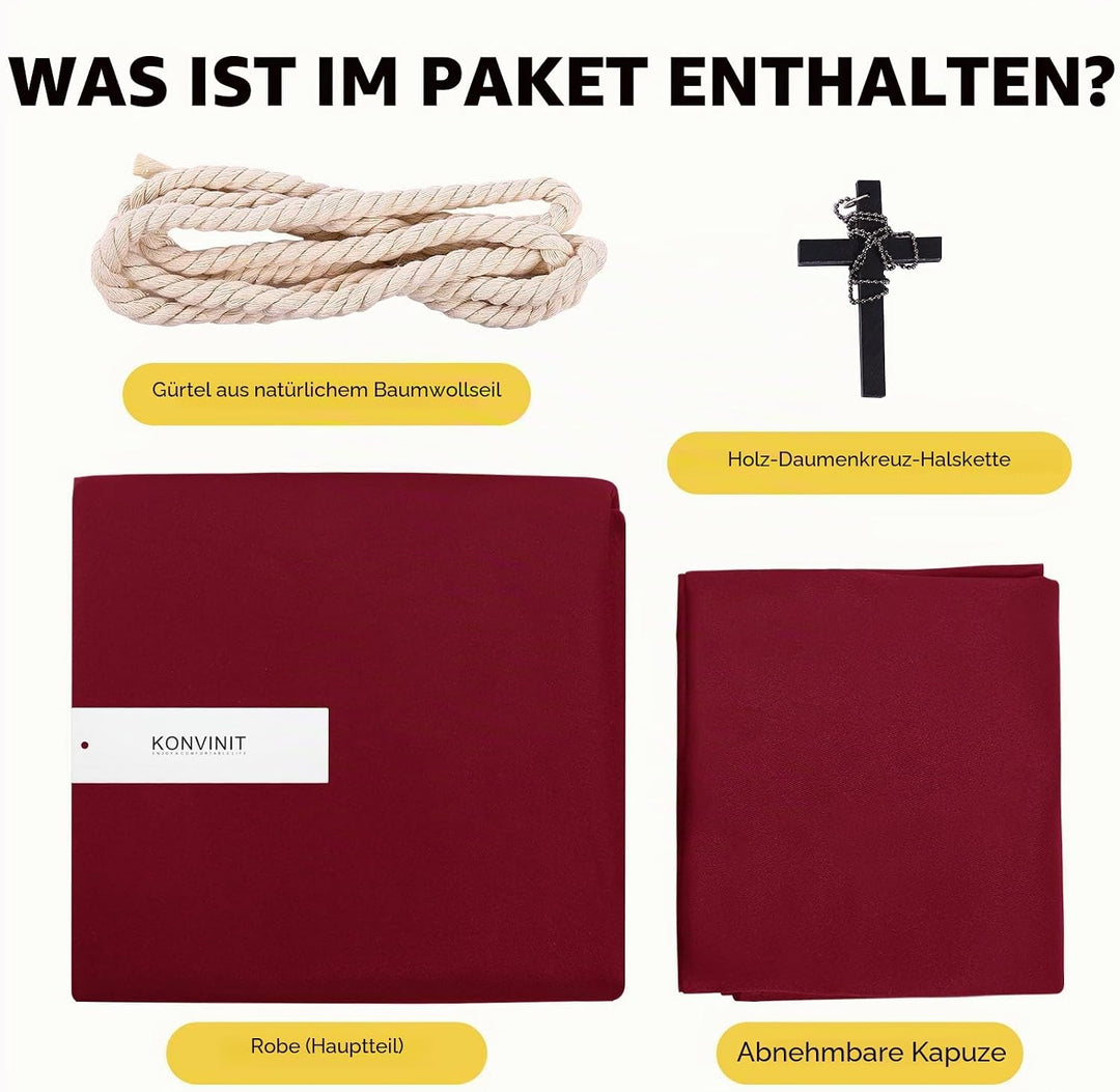 KONVINIT Mönch Robe Kostüm Männer Prister Gewand Kostüm Mittelalterliche Robe mit Kapuze Halloween K