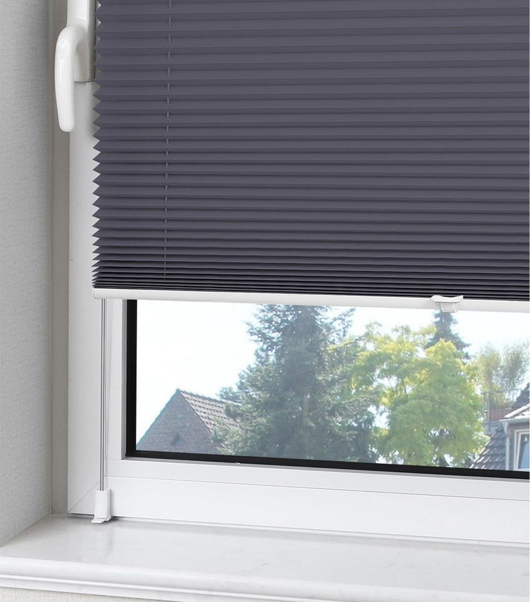 OUBO Plissee ohne Bohren Klemmfix Aluminium-Schienen, Anthrazit 115x130cm (BXH), Jalousie Easyfix Fa
