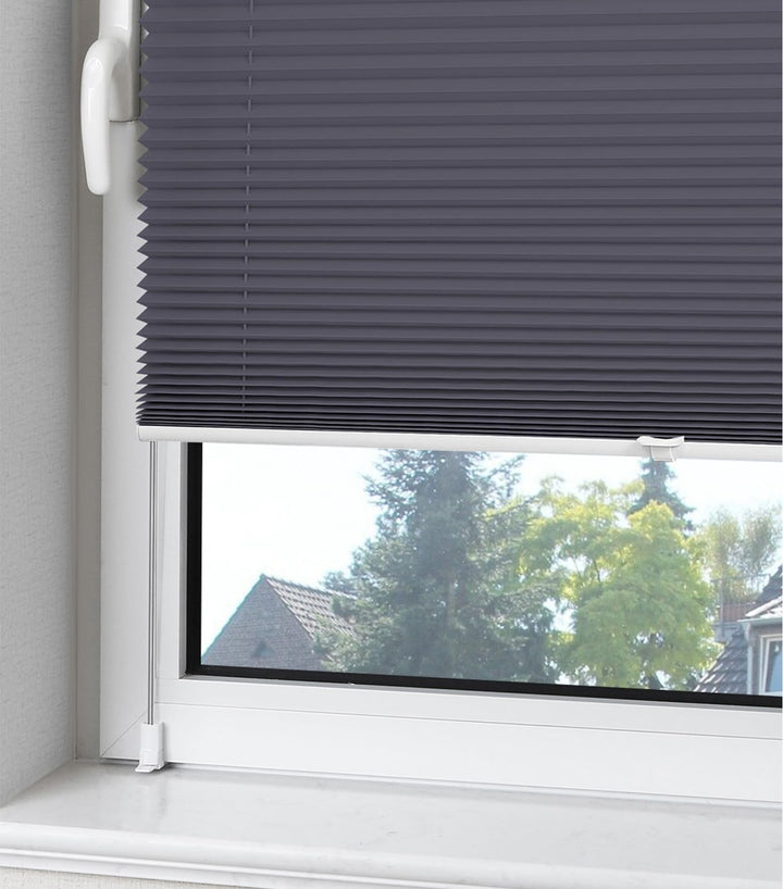 OUBO Plissee ohne Bohren Klemmfix Aluminium-Schienen, Anthrazit 115x130cm (BXH), Jalousie Easyfix Fa