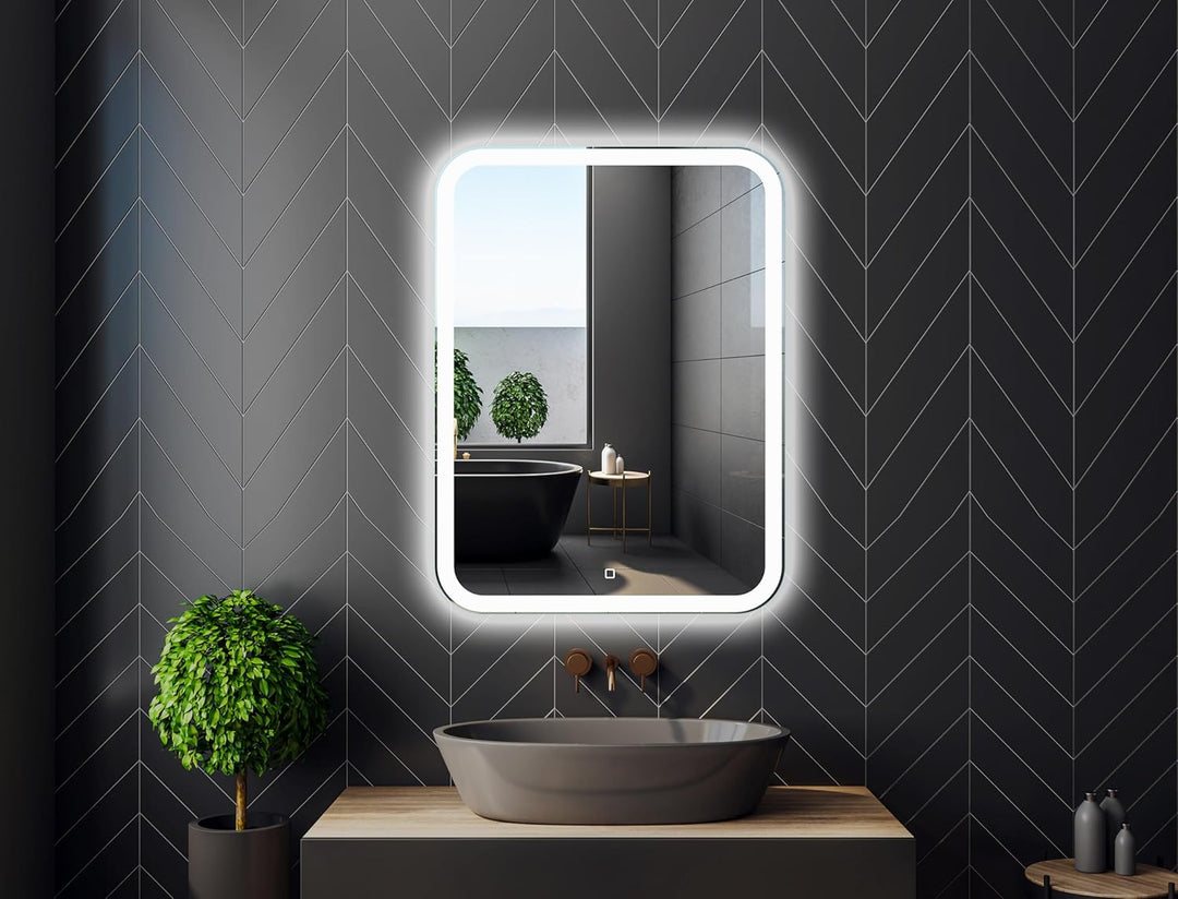 Venti 60x80cm Vertikaler Badezimmerspiegel mit LED Beleuchtung, Beleuchteter Badspiegel mit Touch Sc
