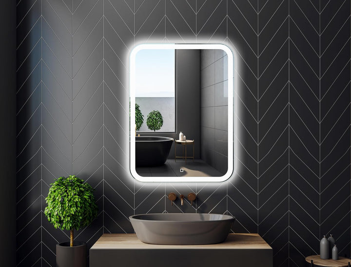 Venti 60x80cm Vertikaler Badezimmerspiegel mit LED Beleuchtung, Beleuchteter Badspiegel mit Touch Sc