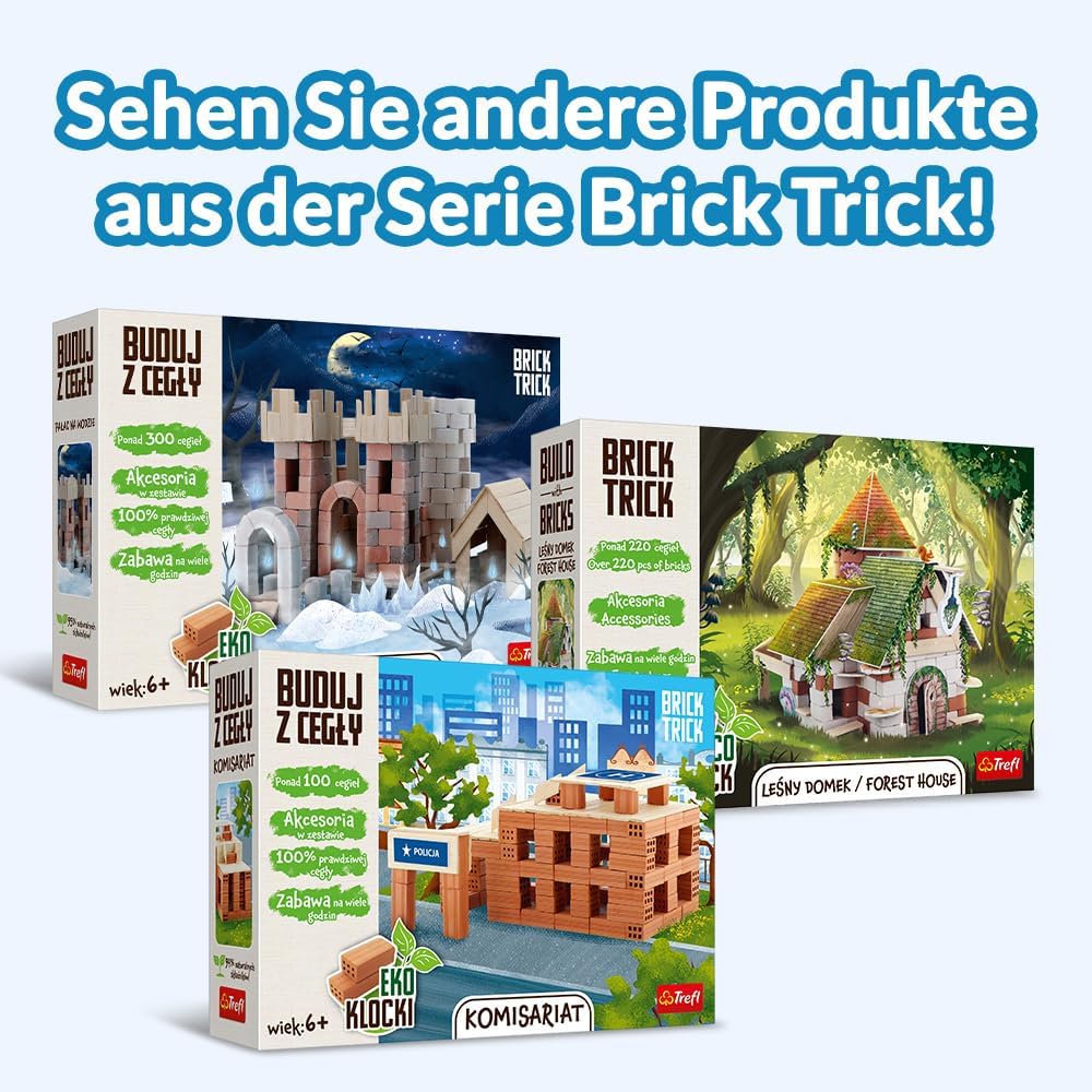 Trefl – Brick Trick: Haus/House - Bauen mit Ziegeln, EKO Echte Ziegelsteine, 290 Ziegel, für Kinder