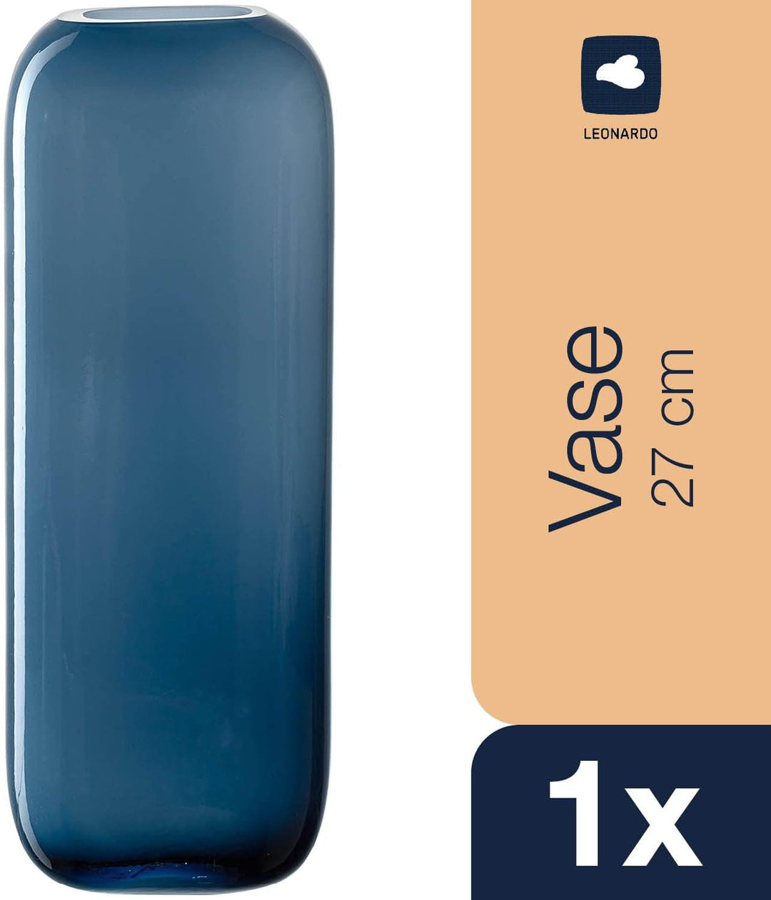 Leonardo Milano, Blumenvase aus blau gefärbtem Glas, handgefertigte Glasvase in modernem Design, Höh