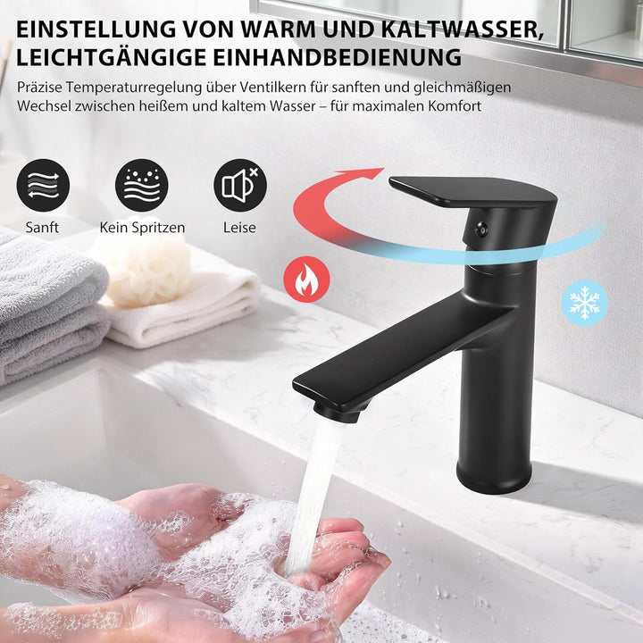 HOMELODY Wasserhahn Bad Schwarz Waschtischarmatur Mischbatterie Bad Armatur Badezimmer Waschbeckenar