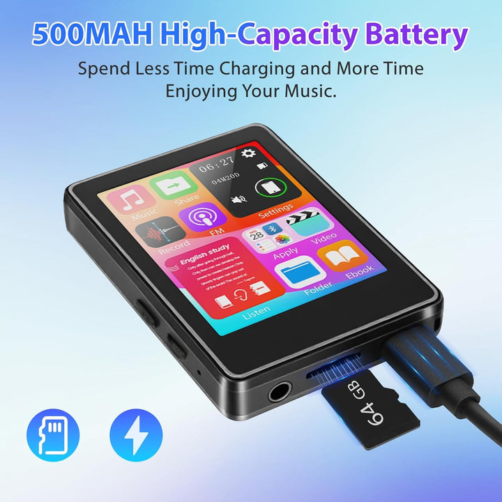 Taichaeu 64GB MP3 Player mit Bluetooth - 2.4 in Full Touch Screen, FM Radio, Recorder, HiFi Sound, O