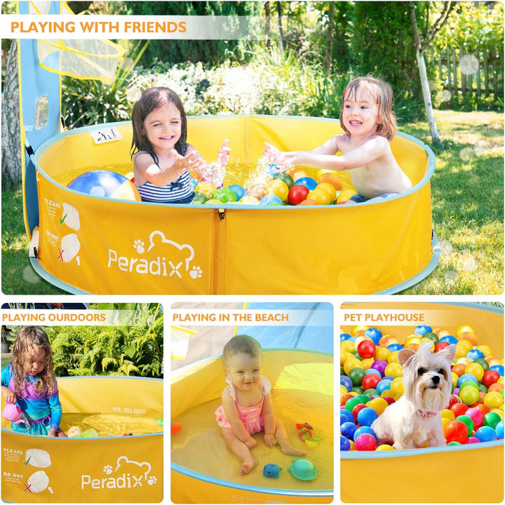 Peradix 4 in 1 Baby Planschbecken mit Dach,Baby Zelt Pop Up Bällebad mit Basketballkorb(Kein Ball),T