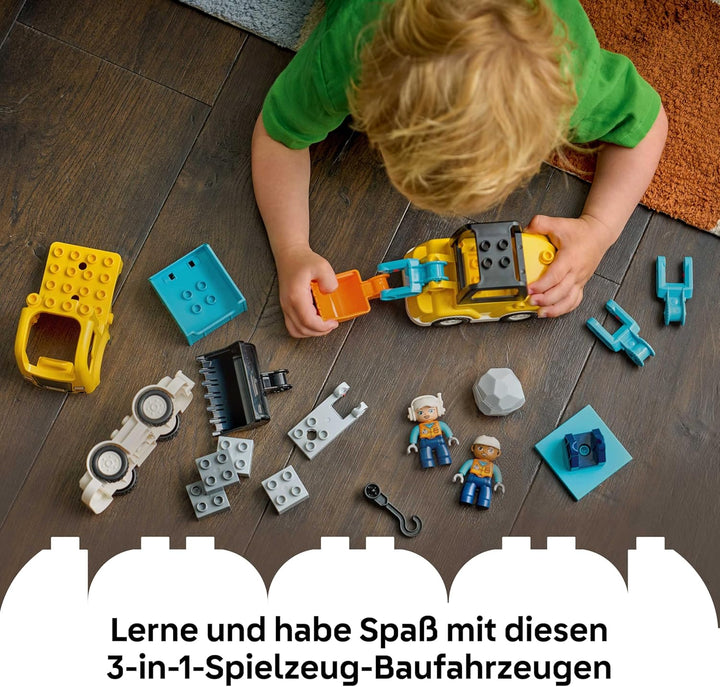 LEGO DUPLO 3-in-1 Baufahrzeuge - Pädagogisches Montessori Spielzeug für Kleinkinder mit Lastwagen, B