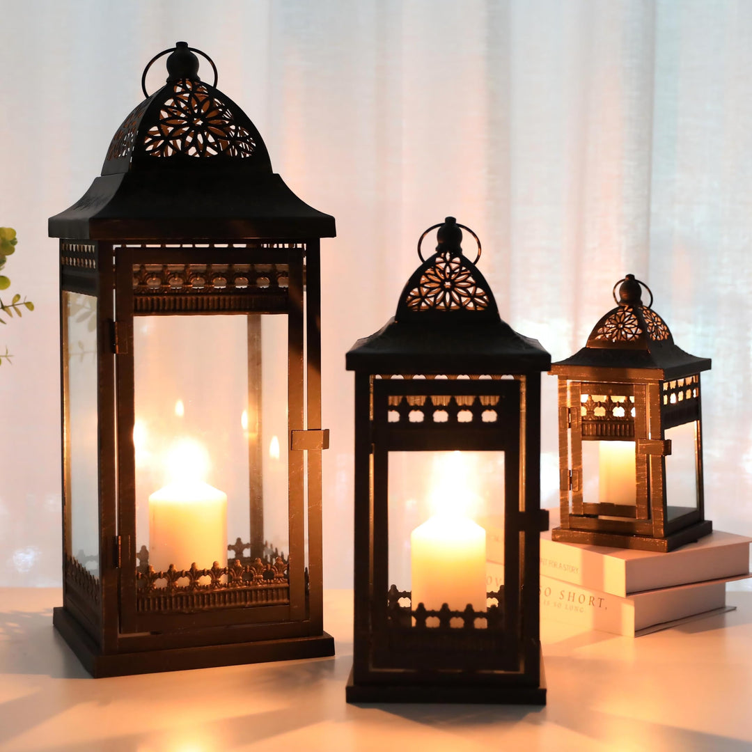 JHY DESIGN 3er-Set Kerzen Laternen 51&37&24cm Hohe Hängen Metall Dekorative Kerzenhalter Glas Garten