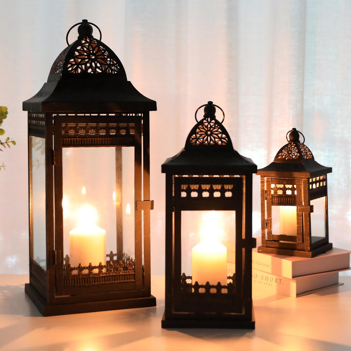 JHY DESIGN 3er-Set Kerzen Laternen 51&37&24cm Hohe Hängen Metall Dekorative Kerzenhalter Glas Garten