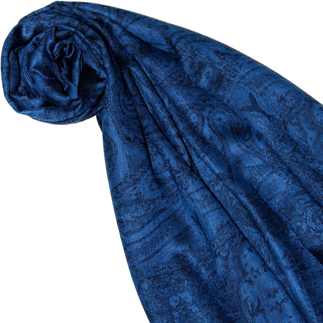 Lorenzo Cana Pashmina Damenschal Schaltuch hochwertig 70 cm x 180 cm Paisleymuster gewebt mittelblau