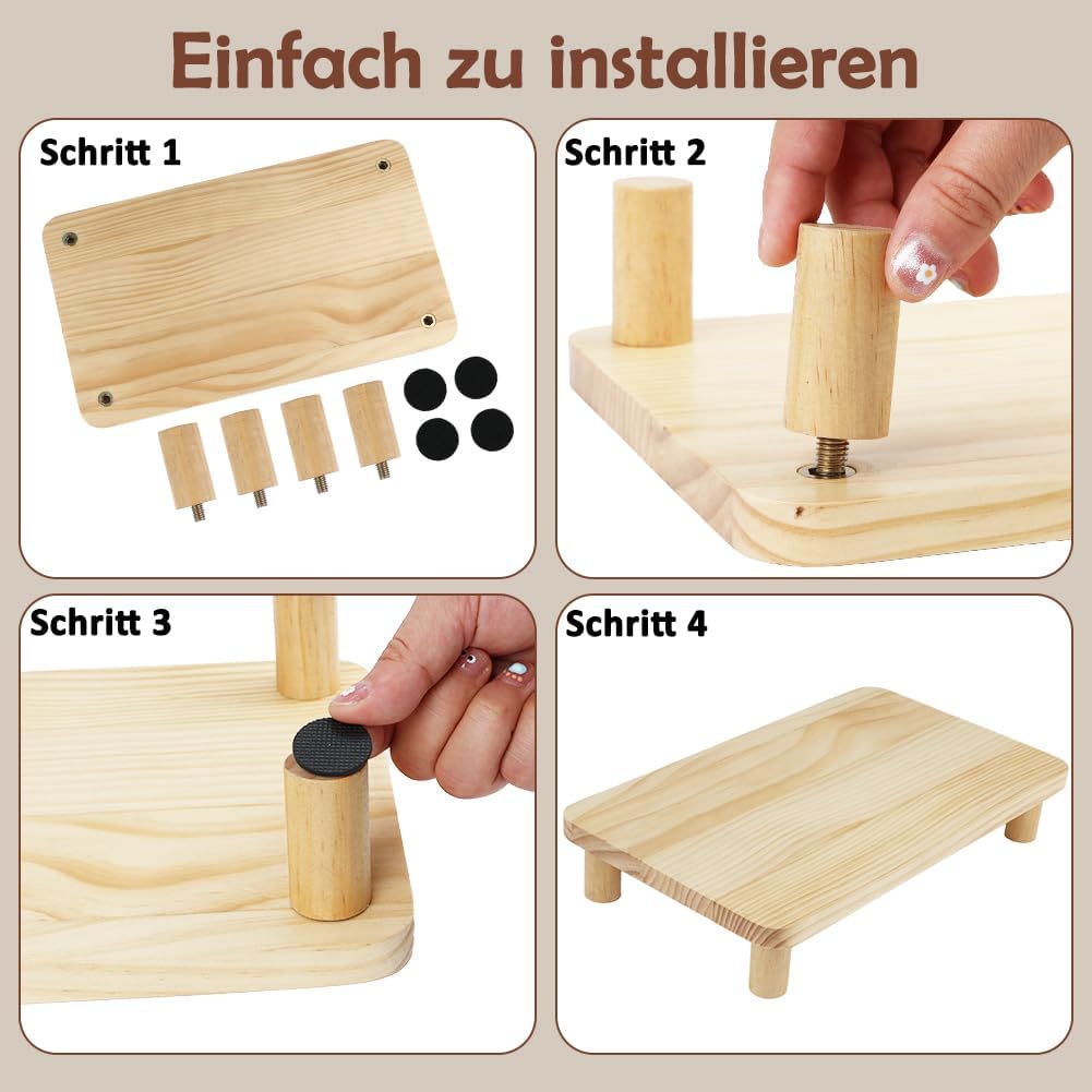 SZEE 2 Pack Erhöhter Stand für Futterautomat Katze, Katzenfutter Automat Halterung aus Massivholz, E
