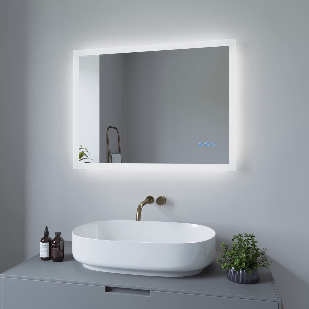 AQUABATOS 80x60 cm Badspiegel mit Beleuchtung Badezimmerspiegel Lichtspiegel LED Wandspiegel Energie