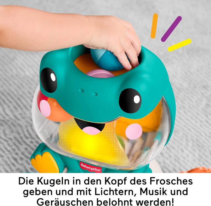 Fisher-Price Babyspielzeug leuchtender und rollender Frosch, musikalischer Kugelspass mit 3 Kugeln,
