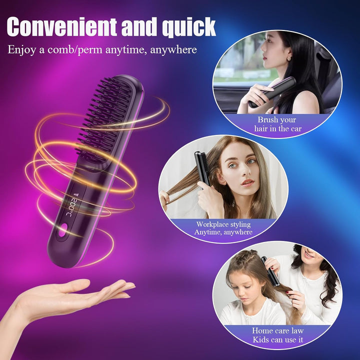 Go Brush Pro, Tragbare Glätteisen Bürste, Kabelloser Haarglätter Kamm mit Ionen-Technologie, USB Wie