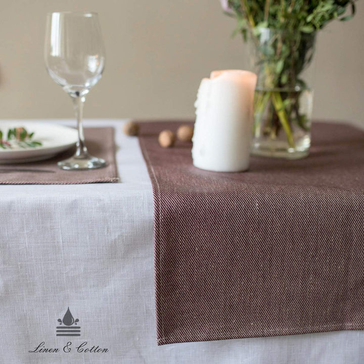 Linen &amp; Cotton Tischläufer Stoff Wasserdicht Fleckschutz Pflegeleicht Pietro -100% Leinen, Bordeaux